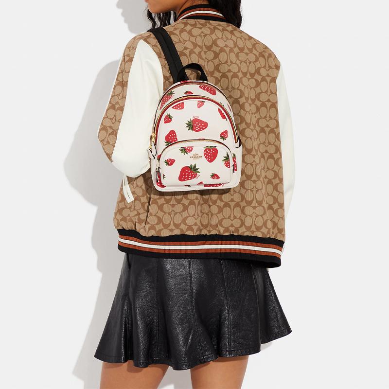 New COACH Court Coated Canvas With Pebbled Leather Backpack Mini Women's White/Red CH328-IMCAH