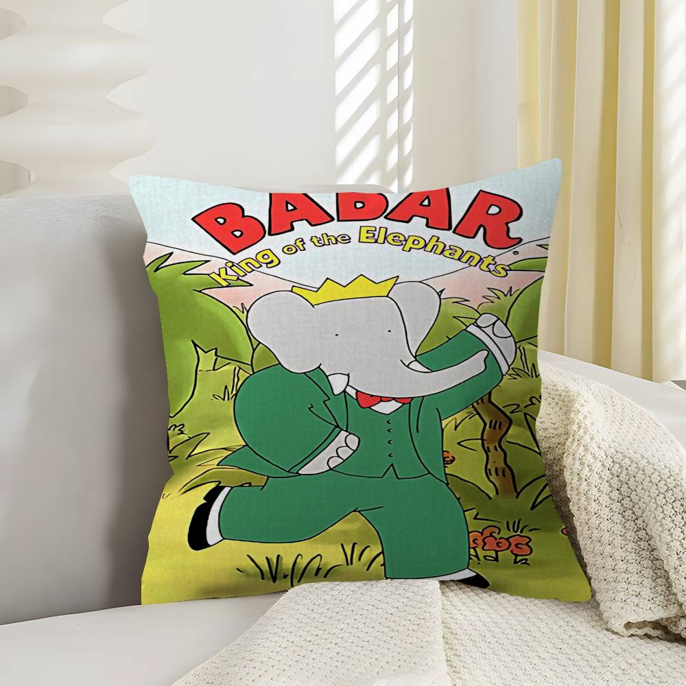 Funda de Almohada de Dibujos Animados Babar El Elefante para Dormitorio y Sala de Estar Cubierta Decorativa para Cojín de Sofá