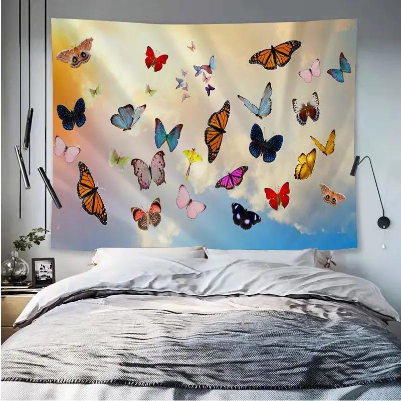Office Living Room Tapestry Flower Butterfly Hanging Cloth Home Wall Decoration Tapestry