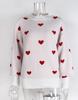 Heart Jacquard Round Neck Pullover Sweater for Women - Autumn/Winter Valentine's Day Style