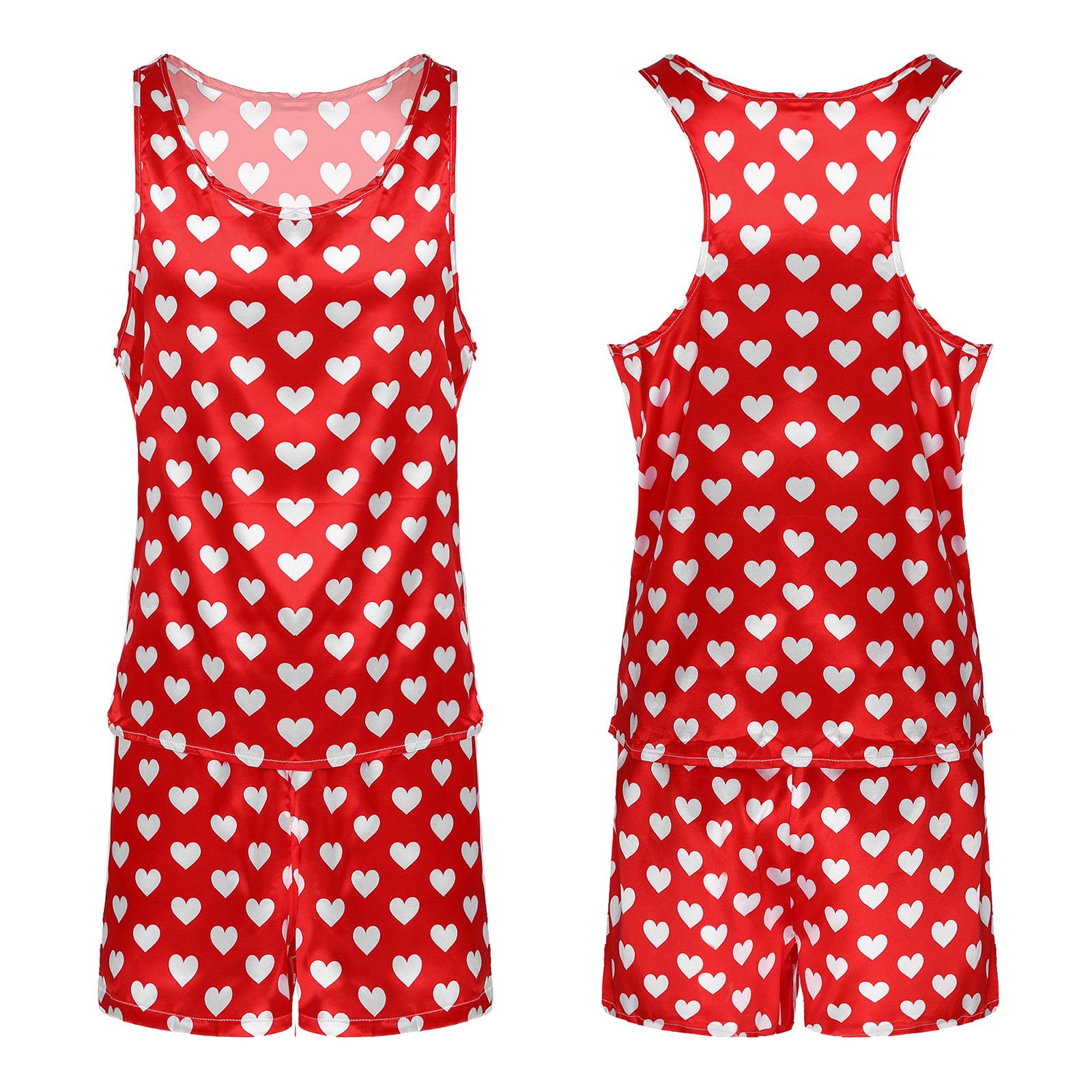 

Мужские атласные пижамы, ночная рубашка без рукавов, майка, шорты, одежда для сна, ночная рубашка, летняя ночная рубашка, одежда для дома M красный