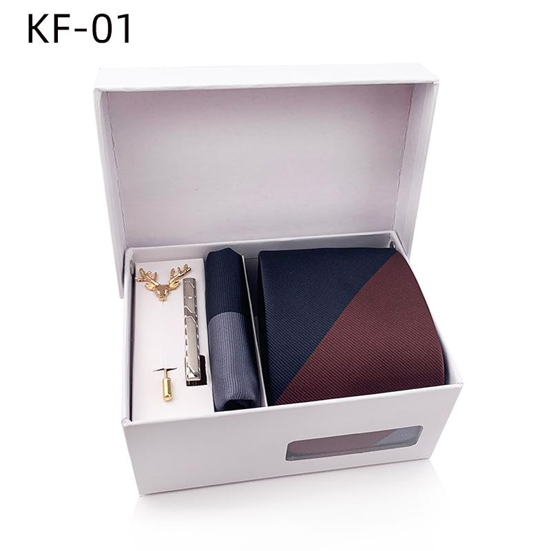 Pánská dárková krabička s pruhovanou kravatou, 6dílná sada, manžety na kapesní ručník na kravatu