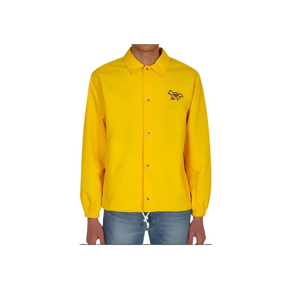 Puma x Maison Kitsune Coach Jacket With Cartoon Logo Embroidery Men Outerwear Lemon-Yellow 530430-30
