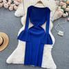 Sexy Bodycon V Neck Flare Pletené šaty s dlouhým rukávem Elegantní Elegantní Vestidos Podzimní Ženy Módní Hip zavinovací šaty