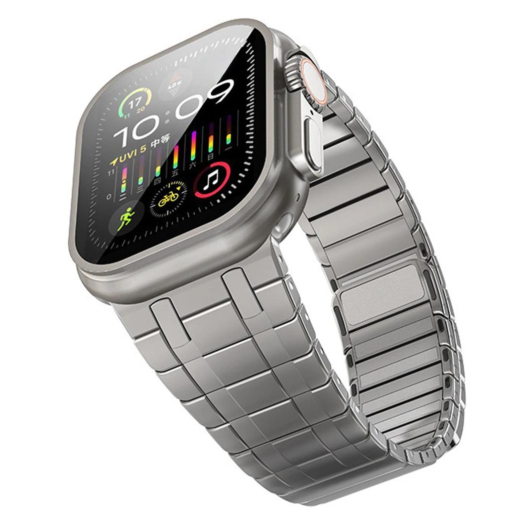 Magnetic Stainless Steel Band for Apple Watch 49mm 45mm 44mm 42mm Titanium Color Strap for IWatch Series 9 8 7 6 5 4 Se Ultra 2