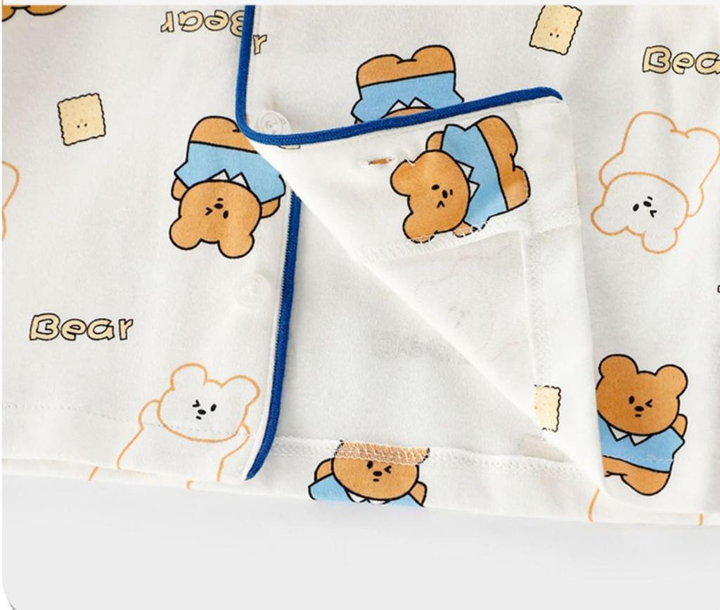 Jaydyequ Baby Pajamas for Long Sleeve Loungewear Front Bear 110cm Boys, Spring/Autumn/Summer, Set, Kids' Roomwear, Gift, Buttons, Print, Blue,