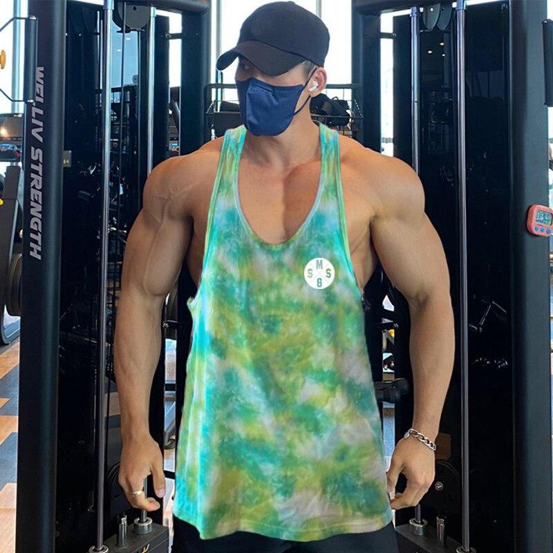 Men’s Gym Clothes New Arrival Summer Breathable Mesh Quick-drying Sleeveless T-Shirt Bodybuilding Printed Tank Top
