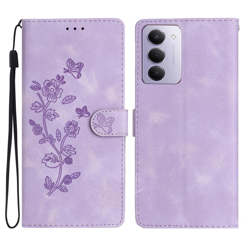 For Xiaomi Redmi 15 5G (Global) (169mm)/15 4G (169mm) Case Leather Imprinted Flower Phone Cover Wallet with Wrist Strap