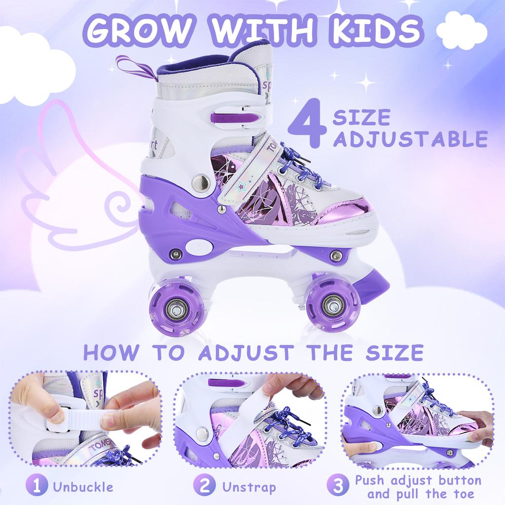 Rollschuhe für Mädchen und Jungen für Kinder, 4 Größen, verstellbar, mit Beleuchtung