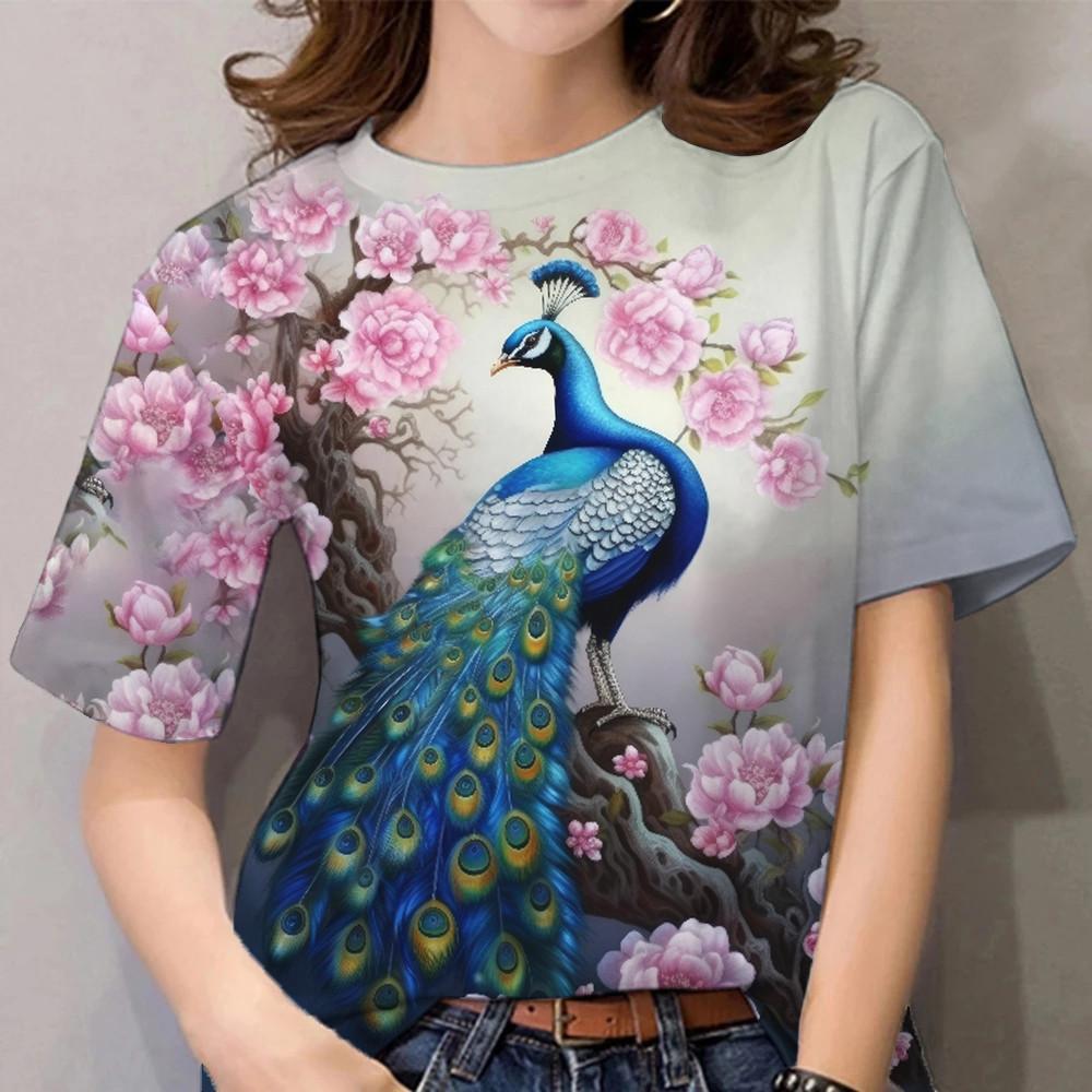 Women's Peacock Pattern T-shirt Women's Clothing Peacock T-shirt