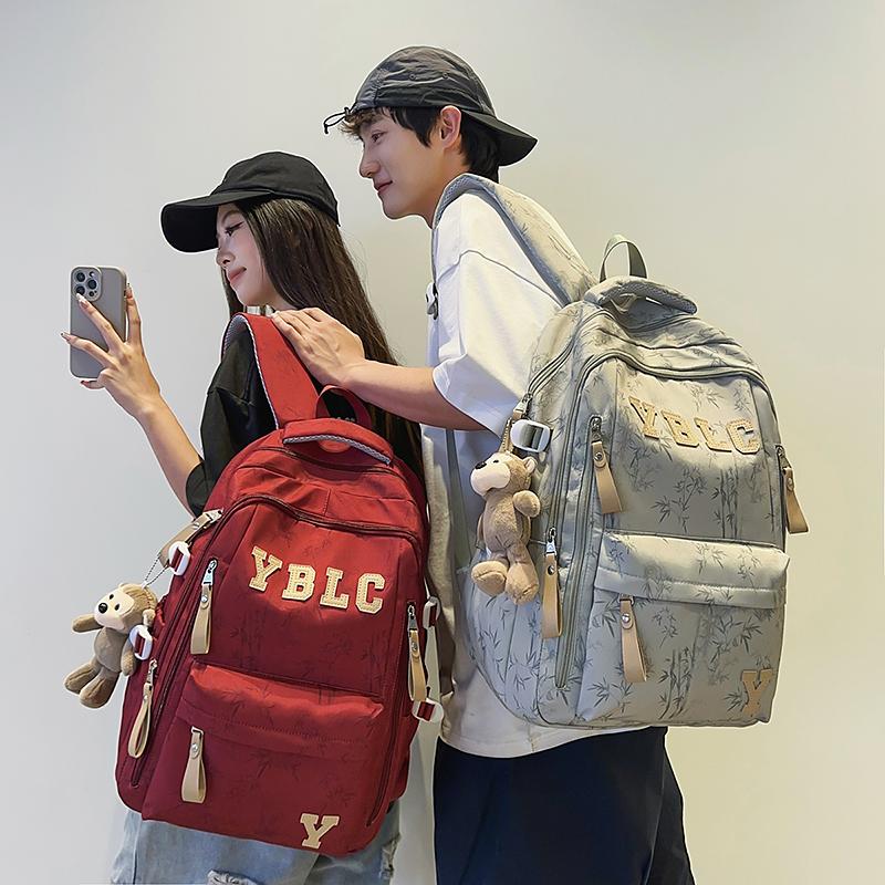 

Student Print Schoolbag Letter Backpack Couple s Lightweight Large Capacity Backpack білий