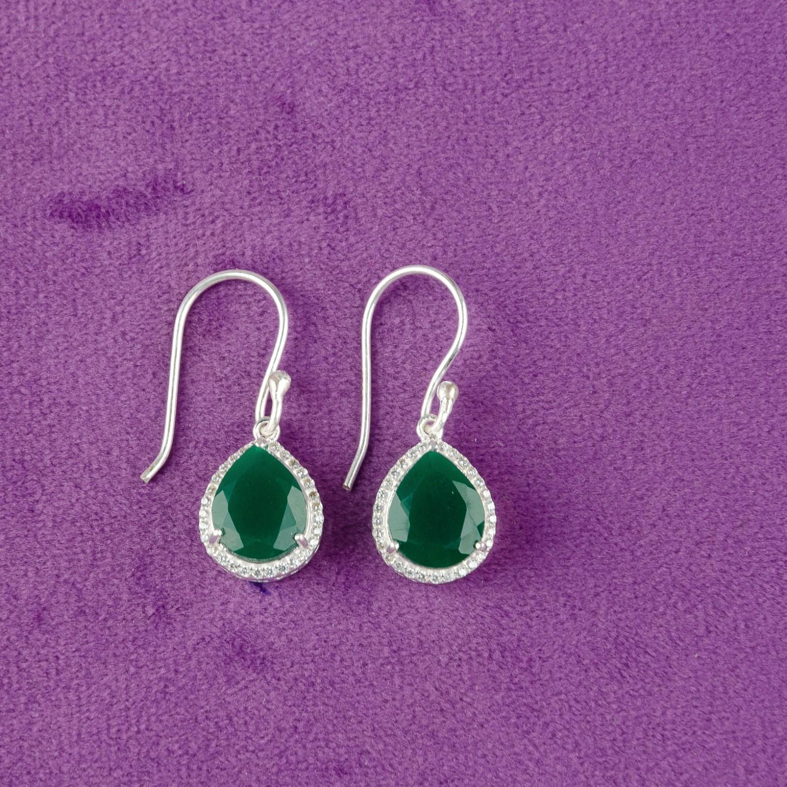 

Зеленый Оникс Драгоценный Камень 925 Стерлинговое Серебро Свадебные Украшения Циркониевые Серьги 1,80 CZE-4-15