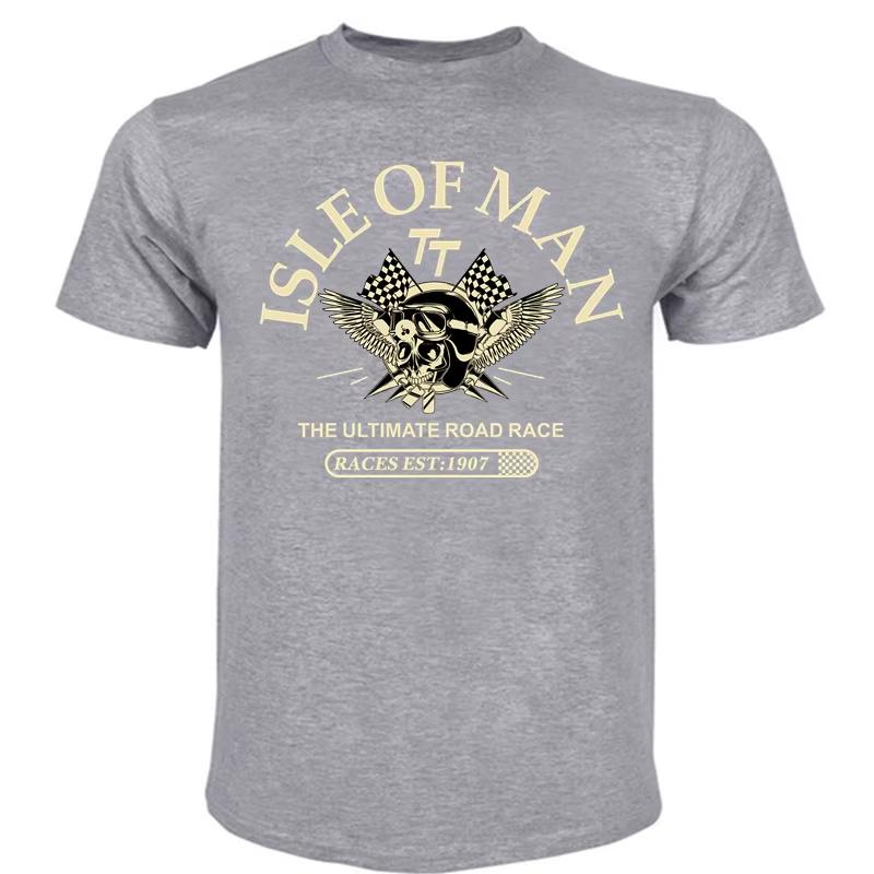 Herren T-Shirt aus Baumwolle „Isle of Man TT Races The Ultimate Road Race“ EST1907 mit Totenkopfhelm, modisches T-Shirt