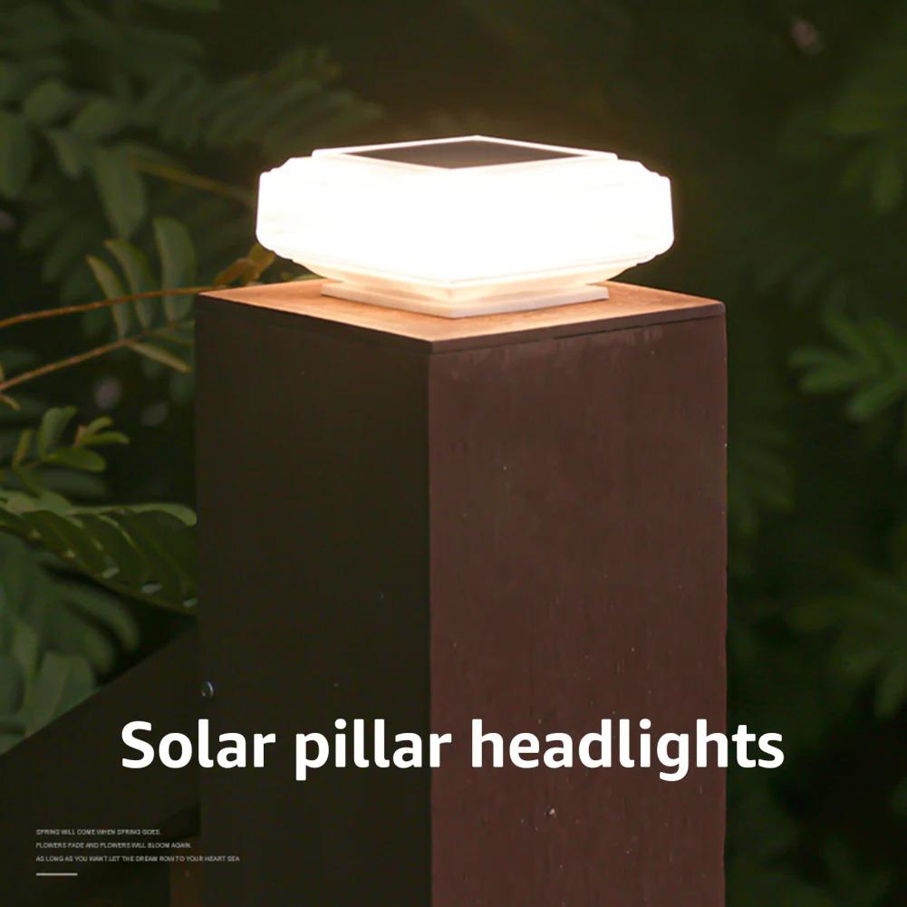 Solar Post Lights Clear Lampshade Waterproof Solar Deck Fence Cap Light Warm Light Outdoor Square Street Lamp For Garden Patio