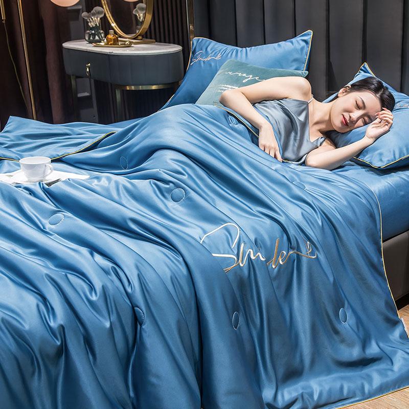 100% Gewaschene Seide Sommerdecke Stickerei Glatt Eis Kühlende Bettdecke Für Bett Seidig Uni Decke Weiche Kühle Sommerdecke