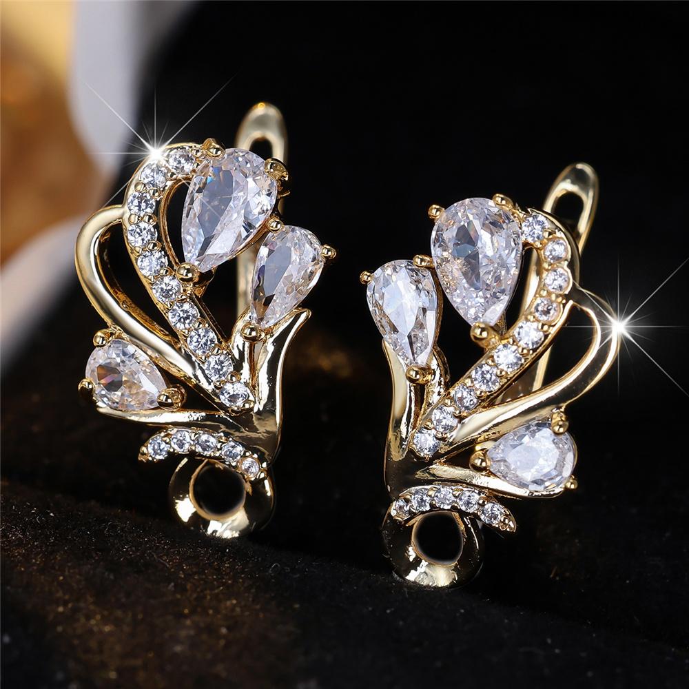Luxury White Crystal Zircon Stone Hoop Earrings for Women Fashion Gold Color Wedding Jewelry