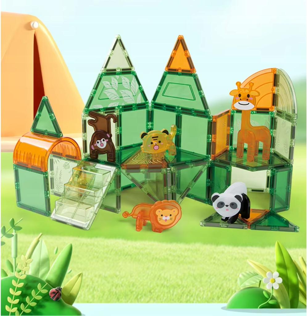 Magnetic Blocks Mega Tiles Creative Construction Zoo Jungle 50 Pieces