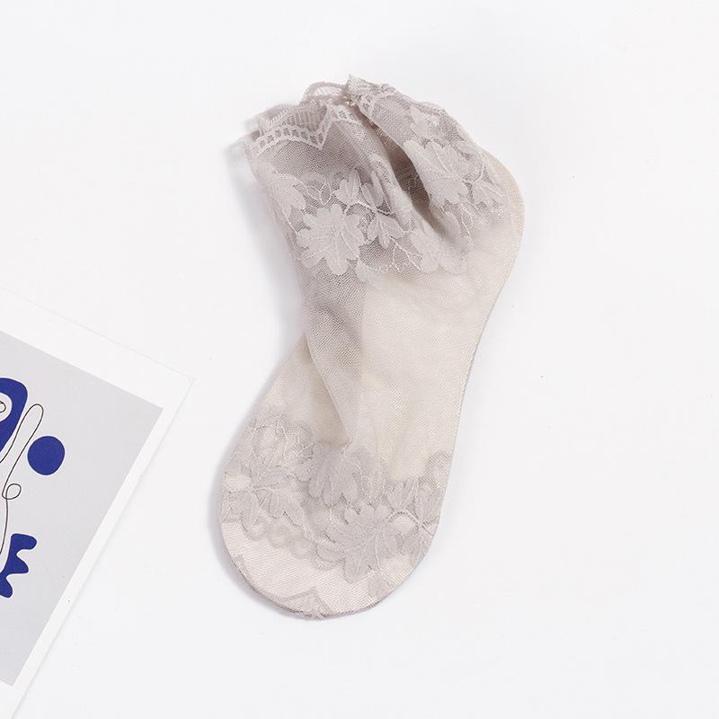 

Women s Lace Trim Breathable Cotton Mid-Calf Socks - Non-Slip, Summer Thin Mesh Design. No packaging серый