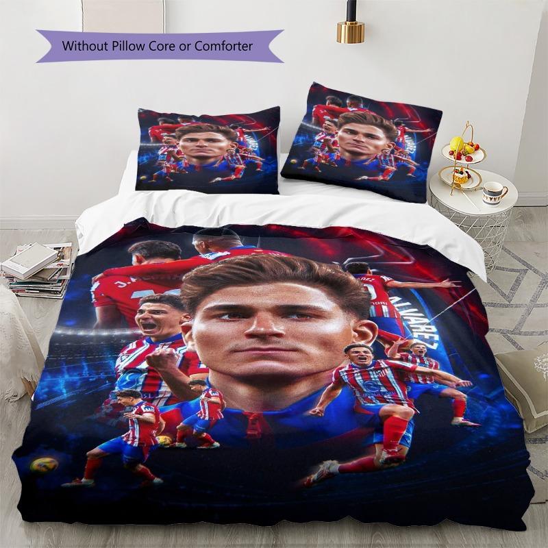 Stampa Collage Squadra Giocatore di Calcio Alvarez Set Copripiumino 3 Pezzi Biancheria da Letto per Tifosi di Calcio Decorazione Camera da Letto Casa Senza Imbottitura Cuscino Piumino