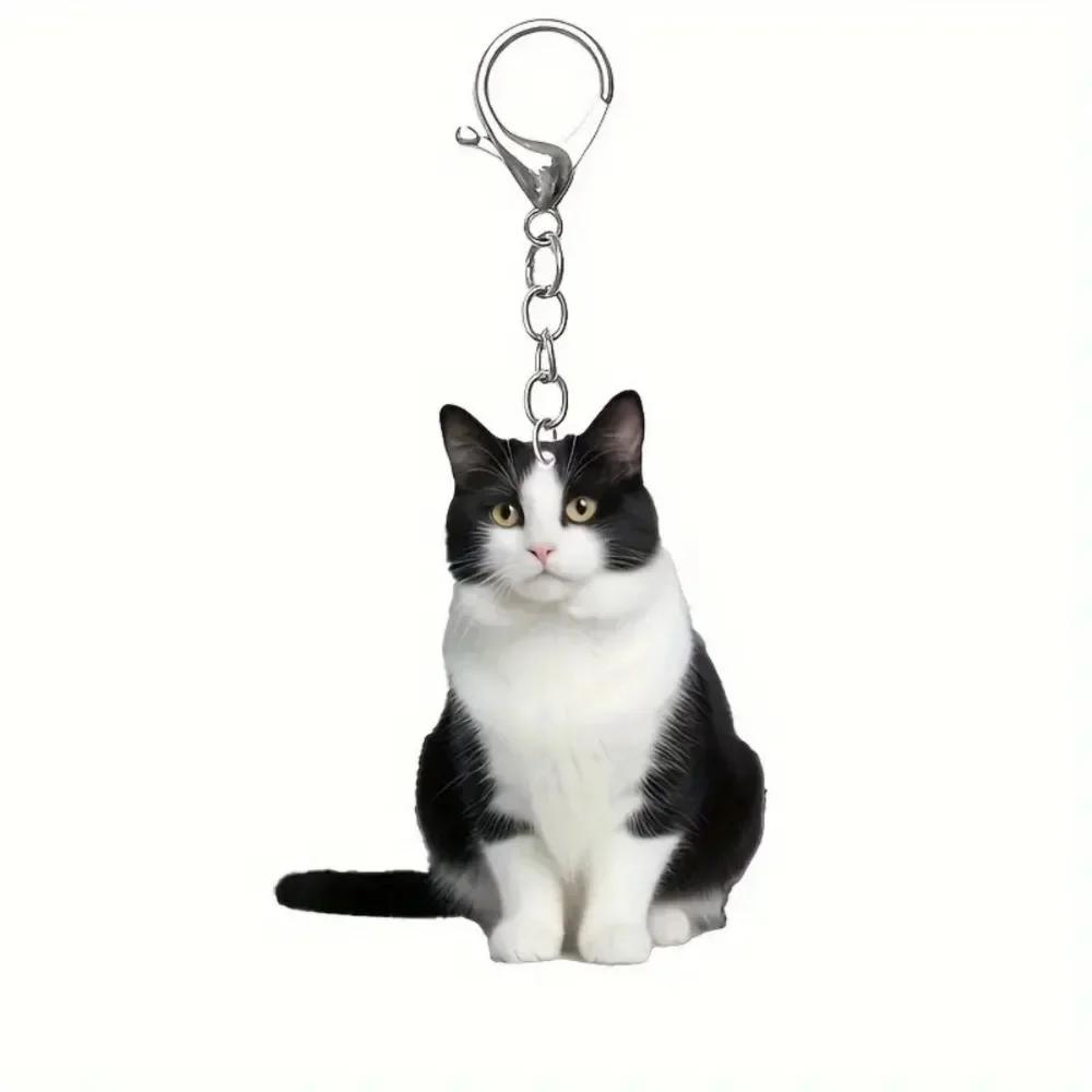 Lovely Cat Keychains Cow Cat British Shorthair Acrylic Pendant Children Funny Keychains Girl's Schoolbag Ornament