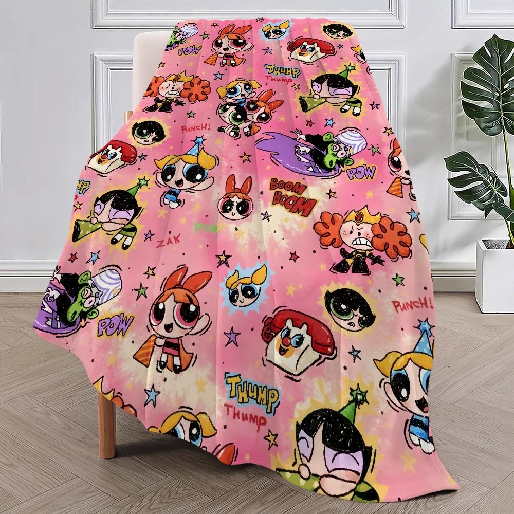 Cartoon The P-Powerpuff G-Girls Cute Blanket Plush Nap Sofa rug for Living Room Office Bedroom Birthday Home Travel Kid Gifts