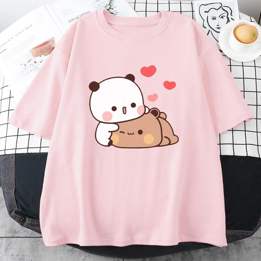 Cartoon Panda Bear Bubu and Dudu T Shirt EU Size Cotton Women Tops Kawaii Printed Harajuku Ullzang Tees ONeck Anime Female