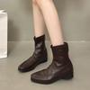 Square head rear zipper new thick heel versatile fashion Chelsea boots women's short boots short thin boots medium cloth
