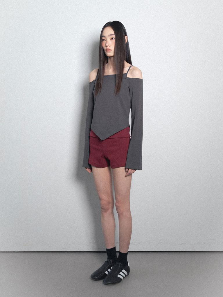VISUS Fold Over Shorts_Burgundy