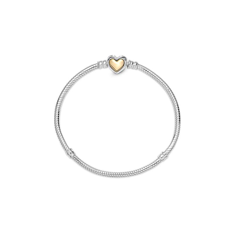 Pandora Round Arch Gold Heart Buckle Snake Shape 925 Silver Bracelet Women's Style 599380C00