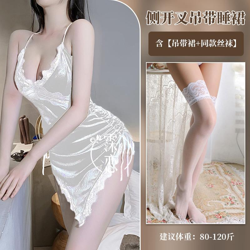 Sexy lingerie side split suspenders deep V backless pure lust sexy hot flirting female temptation