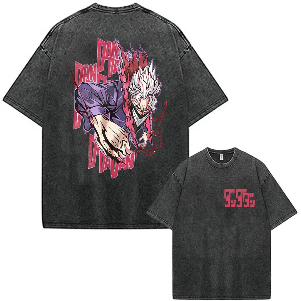 Summer Hot Sale Japanese Anime Dandadan Washed Vintage Graphic Tshirt Y2k Men Women Punk Top Gothic Cotton Oversized Tshirt