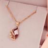 Exquisite Russian Purple Gold Smoke-Colored Stone Pendant, Simple Rose Gold-Plated Coffee-Colored Water Drop-Shaped Hollow Collarbone Chain For Women