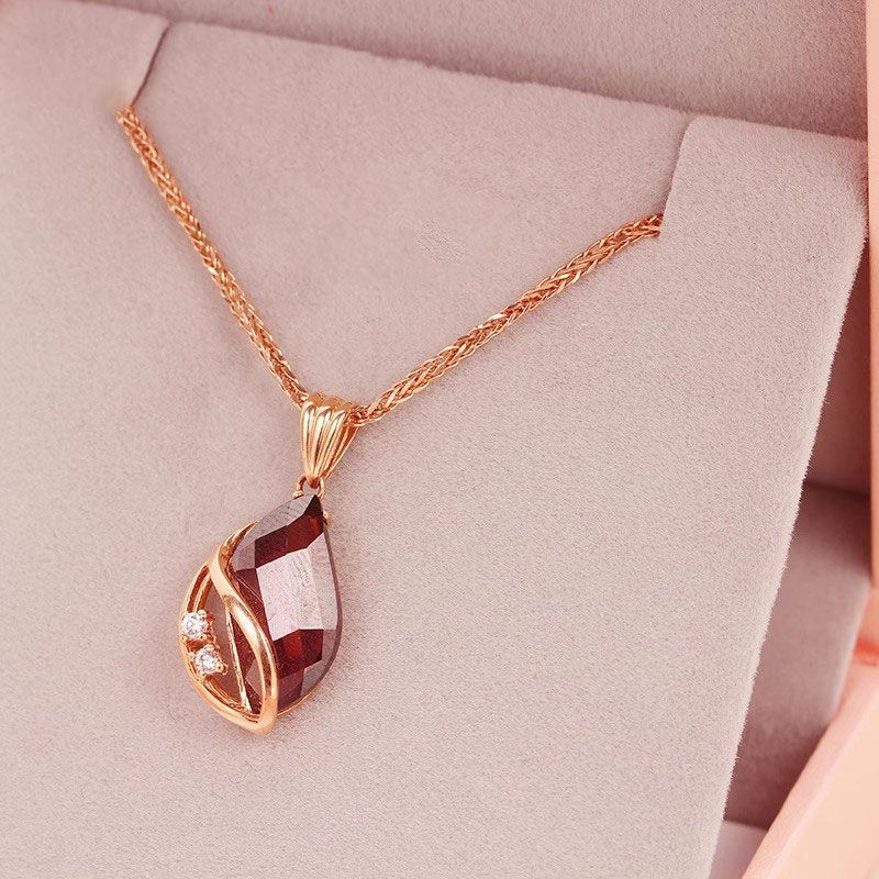 Exquisite Russian Purple Gold Smoke-Colored Stone Pendant, Simple Rose Gold-Plated Coffee-Colored Water Drop-Shaped Hollow Collarbone Chain For Women