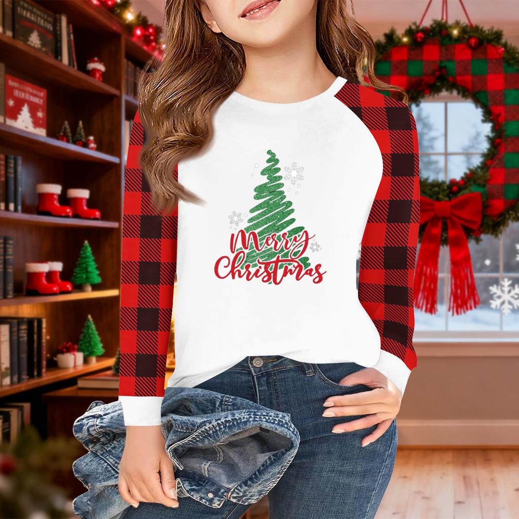 Lányok Hosszú Ujjú Karácsonyi Nap Pólók Gyerekek Őszi Felsők Kereknyakú Alap Pólók 5-14É