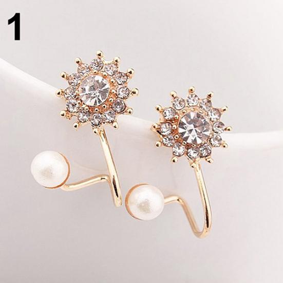 

Женщины сладкий искусственный жемчуг горный хрусталь снежинка серьги-гвоздики ювелирные изделия очарование золотистый