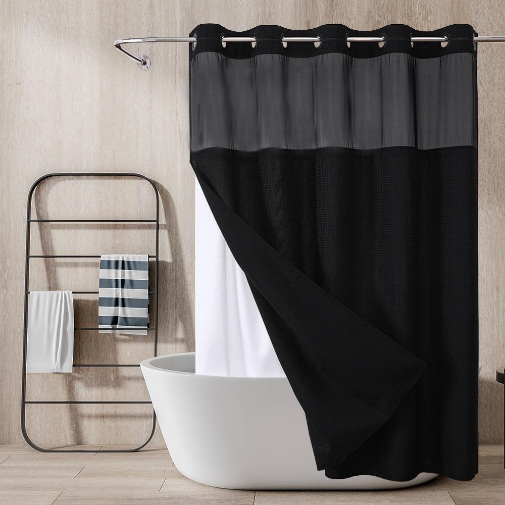 Magnet Weights Bathroom Curtain Double Layer Partition Curtain Waffle Pattern Shower Curtain  Hotel W 36 in x  L 72 in чёрный