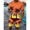 Popular Coconut Tree Printed T-shirt Sets Hawaii Style Tee Shorts Outfits Summer Vacation Two-piece Sets Hot Sell Men's Clothing