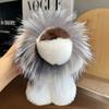 Cute Lion Real Rex Rabbit Fur Keychain Plush Toys Trinkets Women Bag Ornaments Pendant Car Keyring Rearview Mirror Decoration
