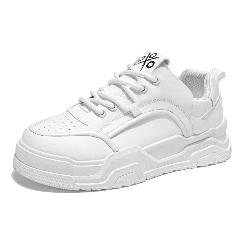 Men's Trendy White Breathable Skate Shoes - Spring 2025 Versatile Thick Sole Sports Casual Dad Sneakers.