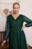 Women's Big Size Dress Green Lined Polka Dot Tulle Plus Size Belted Dress