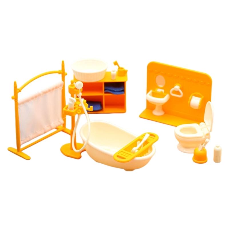 1:12 Scale Miniature Bathroom Set Plastic Dollhouses Accessories With Sink Bathtub And Toilet For Kids Play