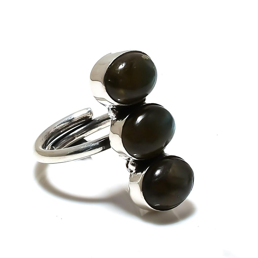 Natural Labradorite Adjustable 925 Sterling Silver Ring - Fits US Sizes 6 To 10 - Handmade Boho Jewelry for Women & Men, Valentine Gifts