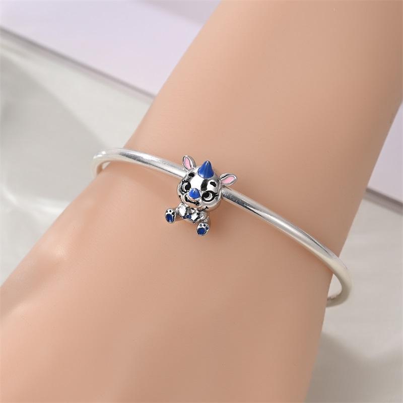 Charms Original Copper Blue Rhinoceros Animal Beads Fit Bracelet Diy Fine Gift Women Delicate Jewelry Accessory