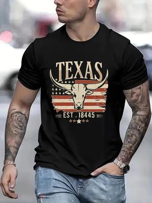 Texas Graphic Men's Short Sleeve T-shirt,  Daily Outdoor Fashion Versatile Casual Comfortable Pure Cotton T-shirt Top