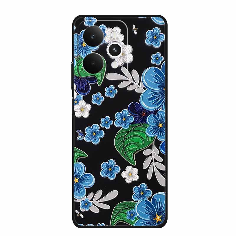 For Realme 15 15 Pro 5G Black Case 3D TPU Silicone Soft Back Cover For Realme C15 6.5" Funda Emboss Relief Flowers Bag Casing