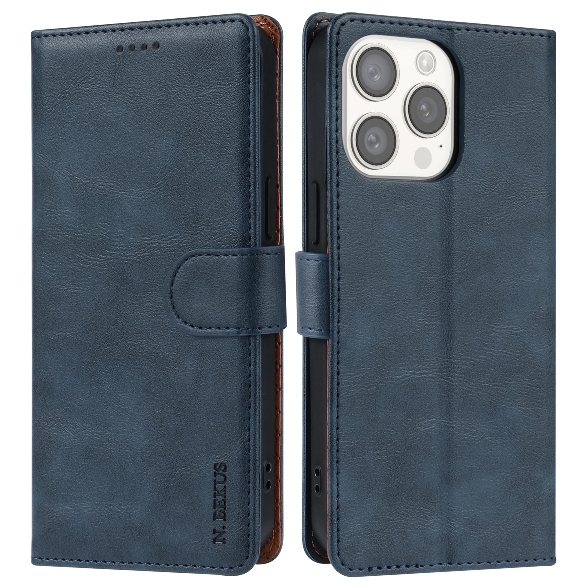 

Чохол для iPhone 15 Pro з однотонної ПУ шкіри, чохол-книжка з гаманцем Blue