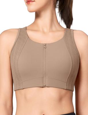 Yvette Sports High Plus Patterned Integrated Size S Mocha Brown Women's Non-Slip Bra, Front-Opening, Support, Size, Mesh, Sweat-Wicking, Quick-Drying,