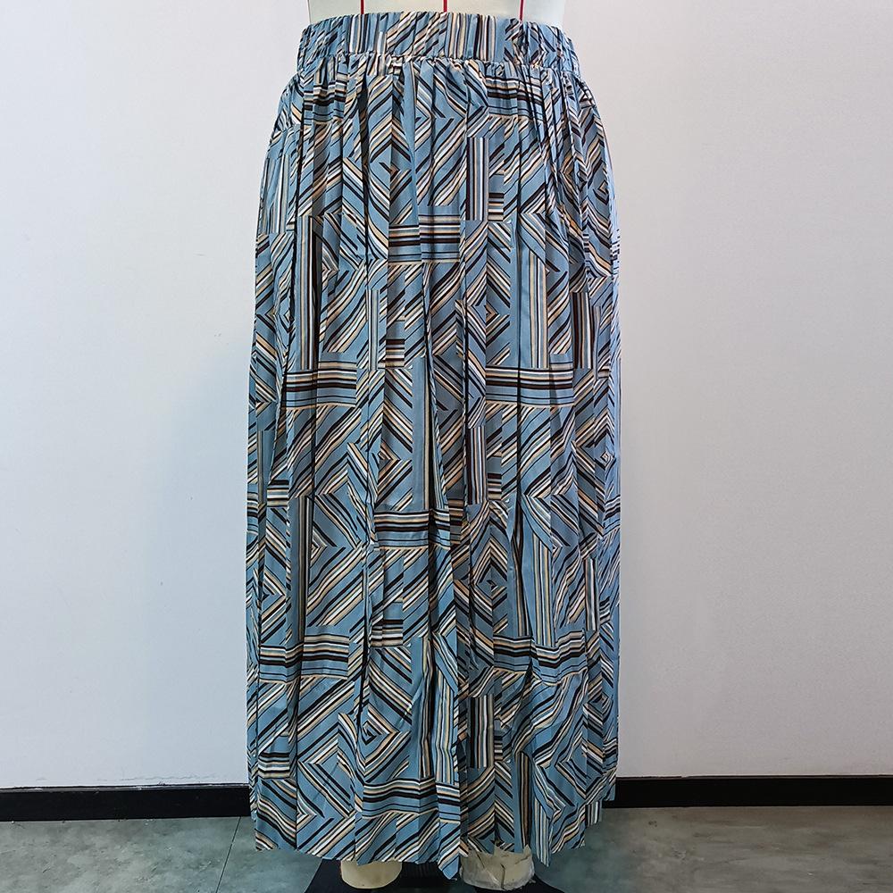 Frühling und Herbst frauen Halbkörper Rock Große größe Geometrische Druck Druck Plissee Halbkörper Rock Lose Lange Rock