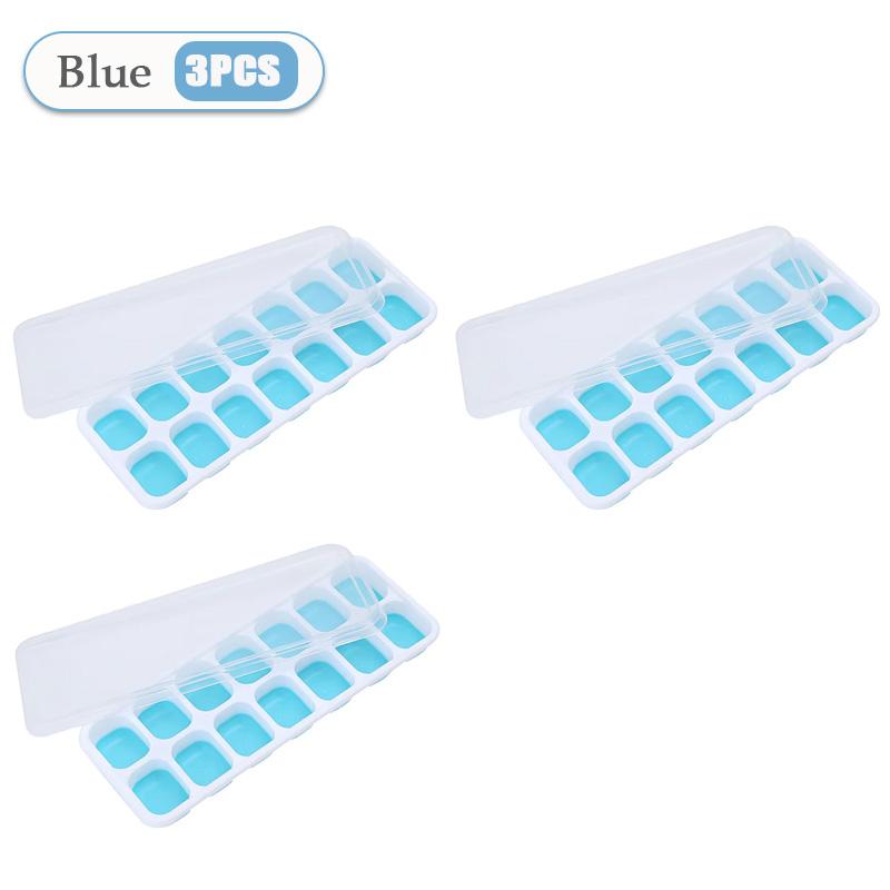 1-5PCS 6 Grid and 14 Grid Square Ice Cube Trays with Lids Silicone Soft Bottom Easy Release Mold for Homemade Ice