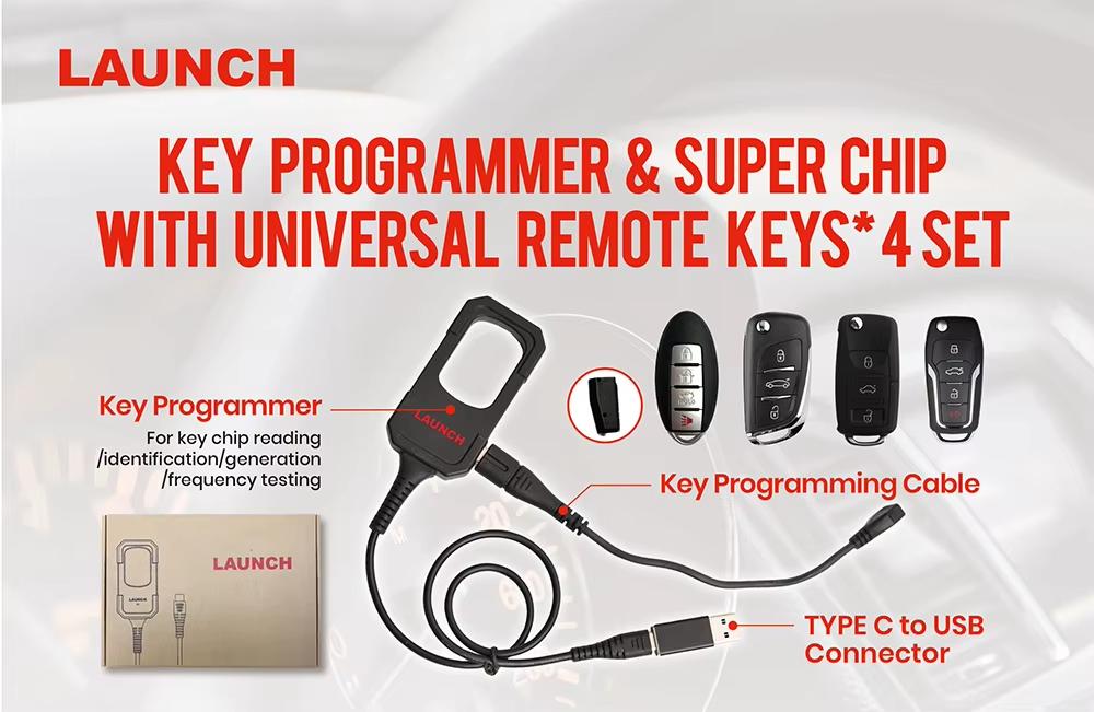 Autosleutel Programmeur LAUNCH X431 Sleutel Programmeur X 4 Sleutels Set IMMO Programmeertools Werkt met X431 PAD V/ IMMO ELITE/IMMO PLUS /PROG 3